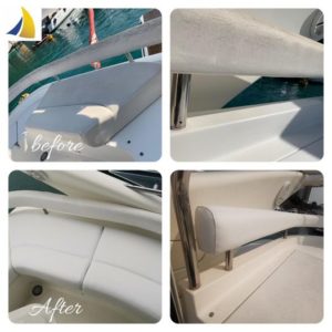 used yacht sofa restore before after